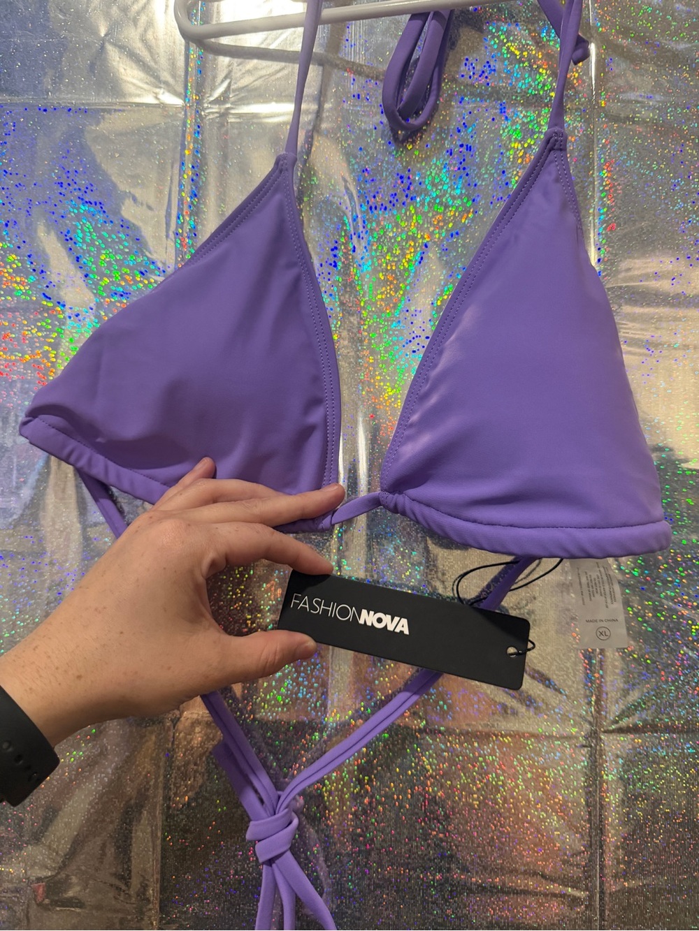 NWT Fashion Nova Purple Triangle Bikini Top XL Adjustable Tie Swim Top